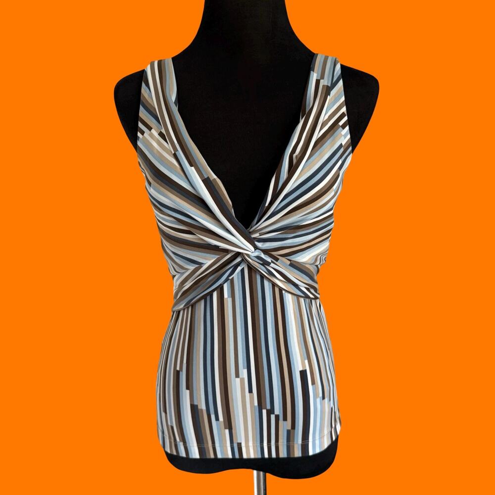 00's vintage striped office siren plunging y2k bodycon tank top XS bcbg